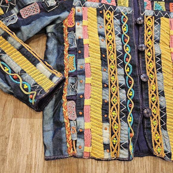 Vtg Coldwater Creek Embroidered Jacket Womens L Patchwork Beaded Artsy Cottage - Picture 2 of 10